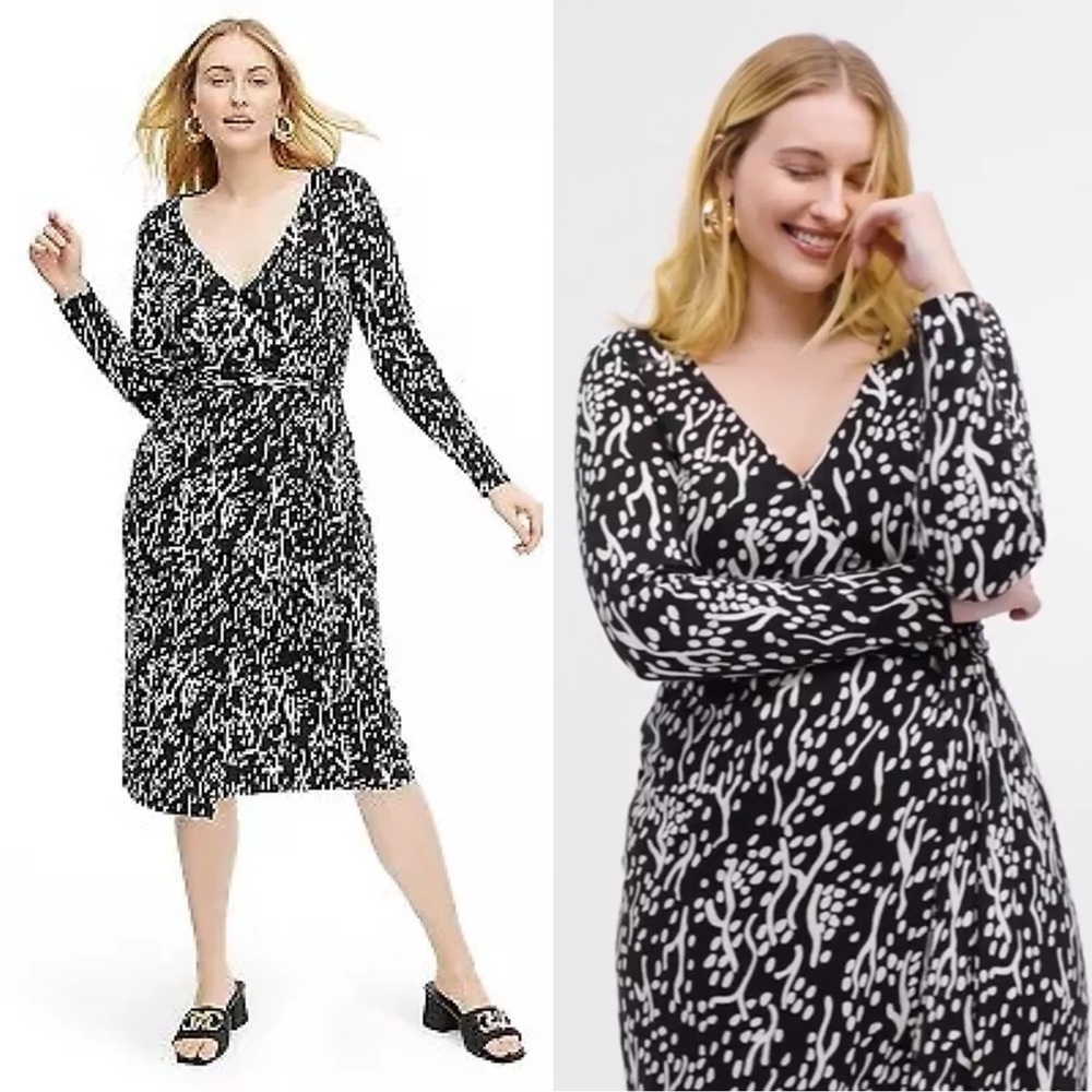 NWT Diane Von Furstenberg X Target Long Sleeve Midi Sea Spots Black Wrap Dress